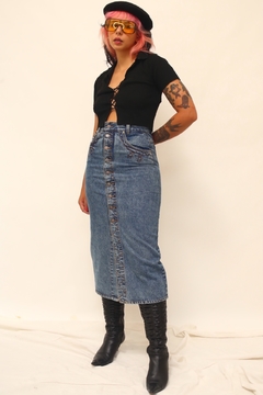 Saia Midi cintura alta jeans vintage - loja online