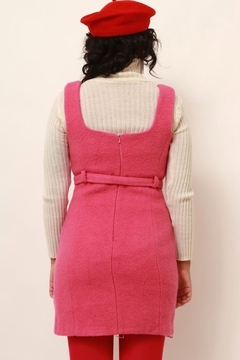 Vestido tricot rosa PARIS fivela dourada forrado - comprar online