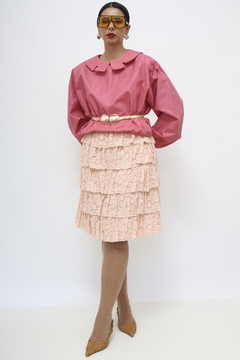 Saia rosa camadas renda vintage - loja online