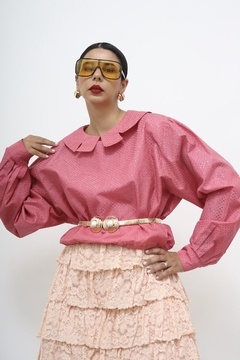Camisa rosa manga bufante brilho - comprar online