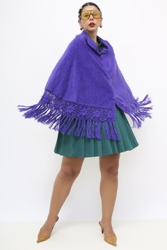 Poncho roxo vintage pelúcia franja - comprar online