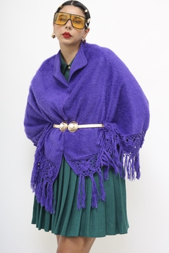 Poncho roxo vintage pelúcia franja - loja online