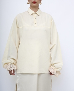 Camisa algodão bege renda babado manga - comprar online