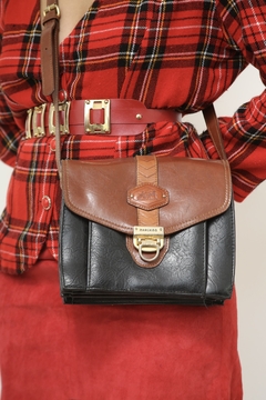 Bolsa couro marchino preta marrom vintage - comprar online