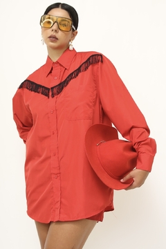 Camisa vermelha western vermelha com franja preta - comprar online