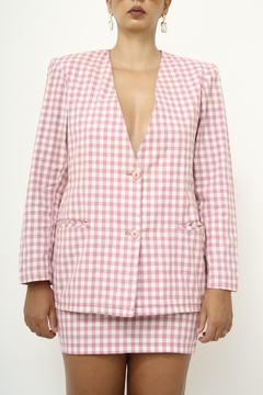 Conjunto rosa Blazer + Saia xadrez vintage - comprar online