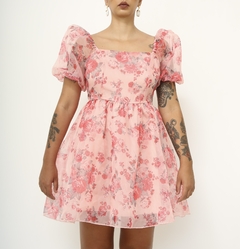 Vestido Mini floral organza transparência vintage na internet