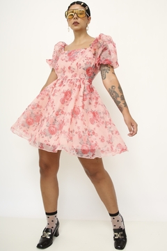 Vestido Mini floral organza transparência vintage - comprar online