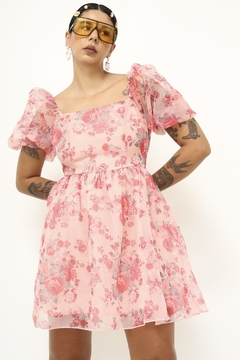 Vestido Mini floral organza transparência vintage - loja online