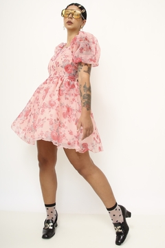 Vestido Mini floral organza transparência vintage - comprar online
