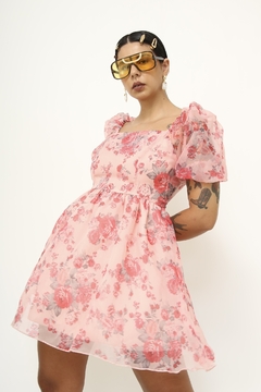 Vestido Mini floral organza transparência vintage na internet