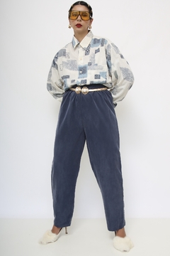 Calca azul cupro cintura alta - comprar online