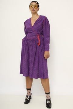 Vestido roxo estampado 100% seda mídi - comprar online