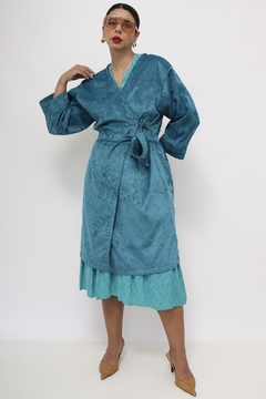 Vestido aveludado verde kimono - comprar online