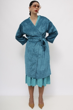 Vestido aveludado verde kimono - comprar online