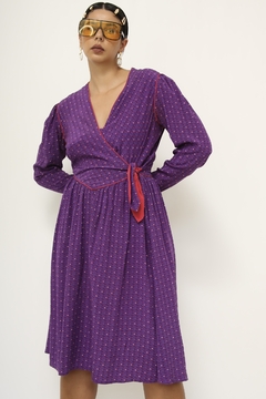Vestido roxo estampado 100% seda mídi - comprar online