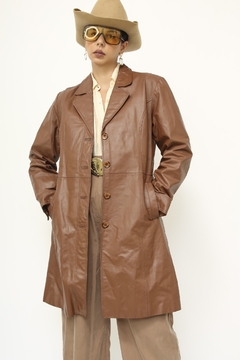 Casaco longo couro marrom vintage - comprar online