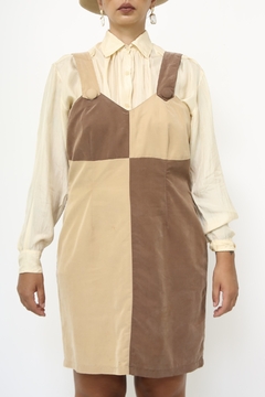 Vestido recortes bege marrom vintage na internet