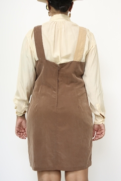 Vestido recortes bege marrom vintage - Capichó Brechó