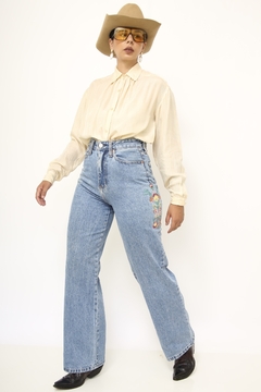 Calça jeans bordado cintura alta - comprar online