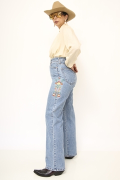 Calça jeans bordado cintura alta - loja online