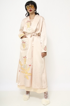 Robe cetim rose vintage bordado longo - loja online