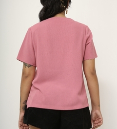 camisa rosa manga curta bordado color vintage - loja online