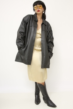 Maxi jaqueta couro vintage preta na internet