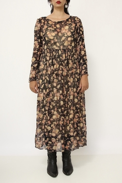 Vestido floral longo estampado preto marrom - loja online