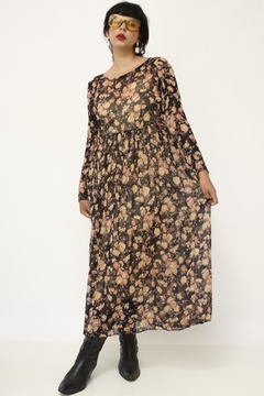 Vestido floral longo estampado preto marrom na internet