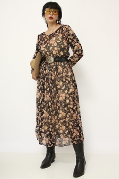 Vestido floral longo estampado preto marrom - comprar online
