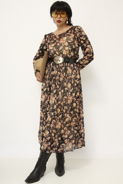 Vestido floral longo estampado preto marrom - Capichó Brechó
