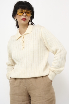 Pulover tricot polo vintage creme na internet