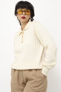 Pulover tricot polo vintage creme
