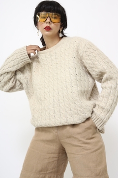 Pulover tricot trancas bege grosso - comprar online