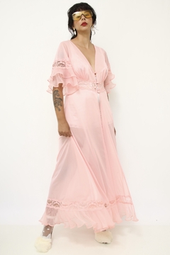 Robe rosa mangas flare vintage - loja online