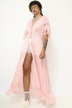 Robe rosa mangas flare vintage - loja online