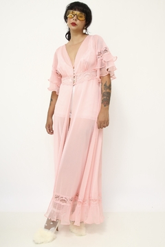 Robe rosa mangas flare vintage - comprar online