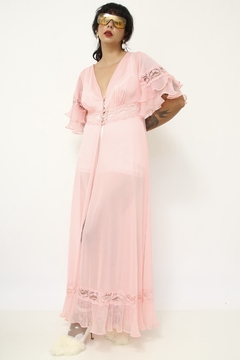 Robe rosa mangas flare vintage - comprar online