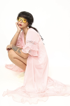 Robe rosa mangas flare vintage - loja online