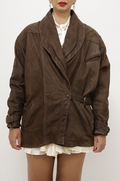 Jaqueta couro marrom acinturada vintage parka - comprar online