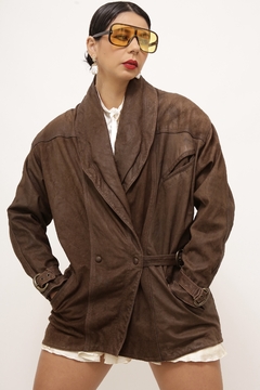 Jaqueta couro marrom acinturada vintage parka na internet