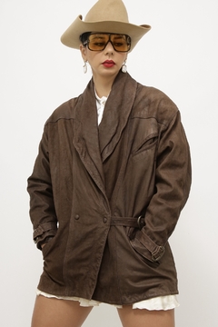 Jaqueta couro marrom acinturada vintage parka - comprar online