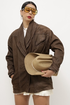 Jaqueta couro marrom acinturada vintage parka - loja online