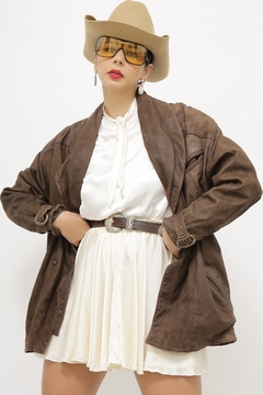 Jaqueta couro marrom acinturada vintage parka - loja online