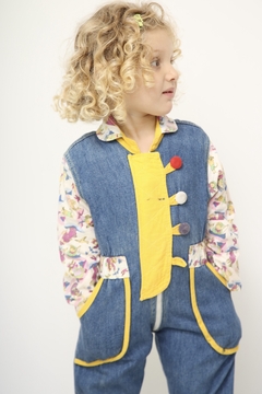 Macacao jeans infantil manga floral - comprar online