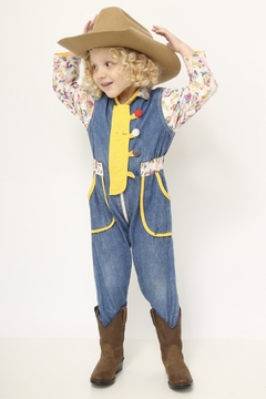 Macacao jeans infantil manga floral - comprar online