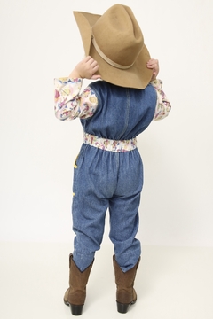 Macacao jeans infantil manga floral - loja online