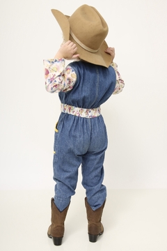 Macacao jeans infantil manga floral - comprar online