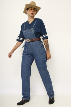 Macacão vintage jeans classico recorte costas cos